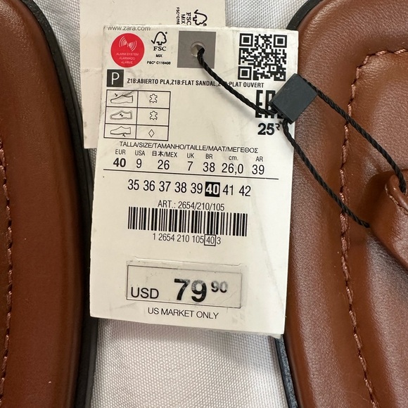 Zara 100% Leather Strappy Brown Thong Sandals BNWT Sz 9 - Picture 2 of 6